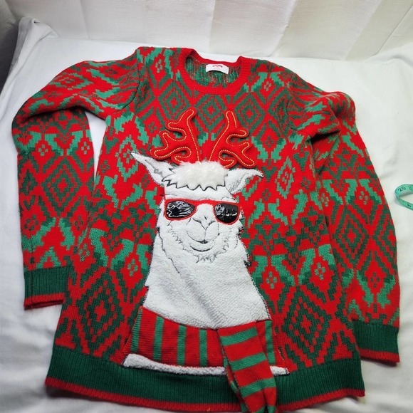 Holiday Time Funky Reindeer Christmas Sweater Men's Size Small Red Knit Holiday - Picture 1 of 7